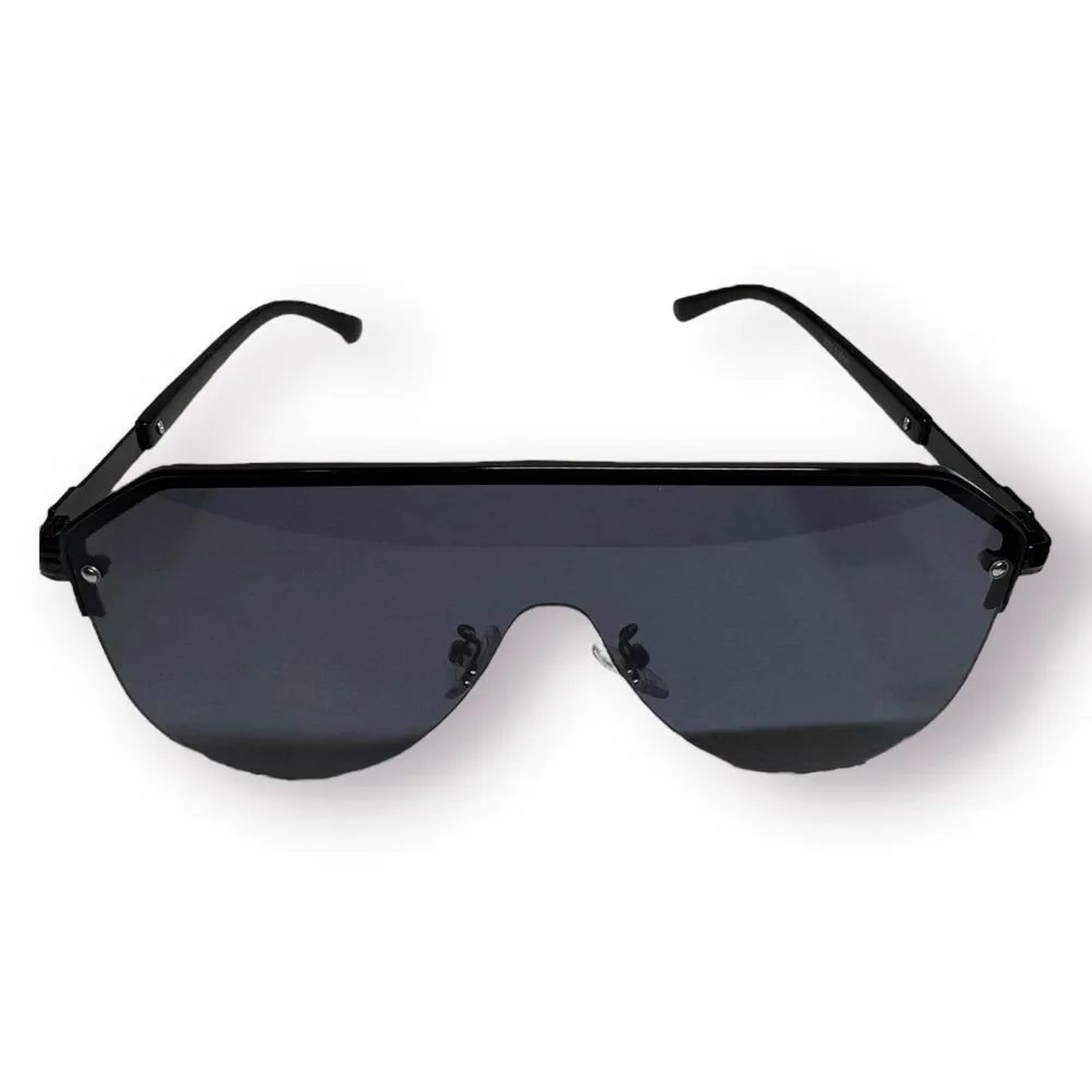 Shield Style Black Aviator Sunglasses‎ Sleek Shades Unisex 61-143mm